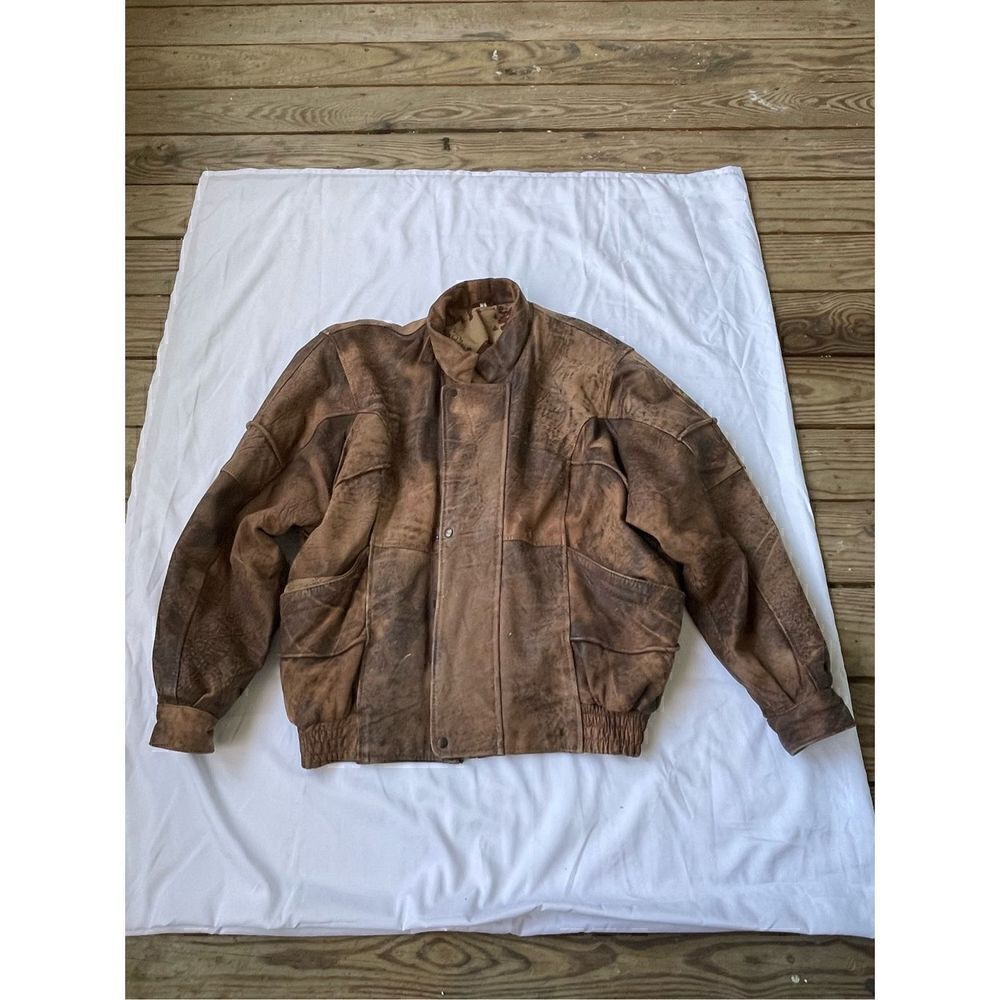 Rare Vintage Leather Jacket Old Hollywood Actors 1950’s German Titles Brown L - Picture 2 of 16